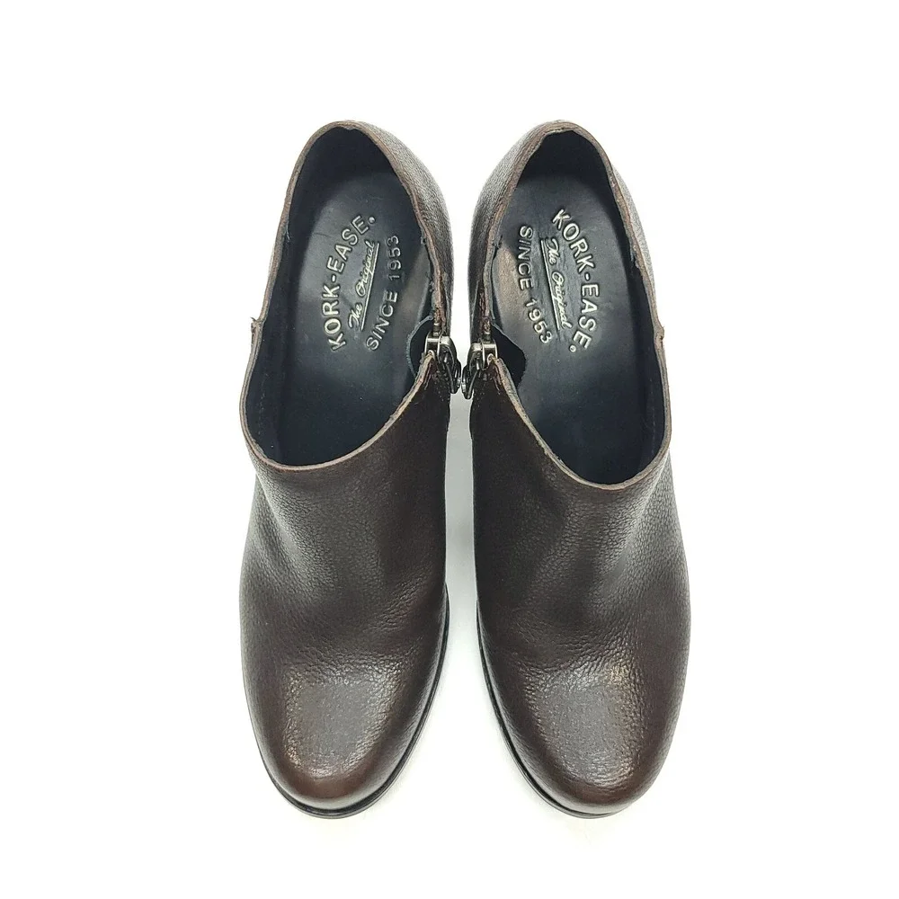 Kork-Ease Boots Womens 7M Brown Holmes Leather‎ Wedge Ankle Block Heel Booties